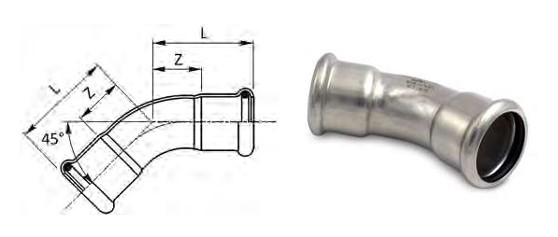 Inoxpres elbow 45 graden FF diameter 28 - SR - Afbeelding 2