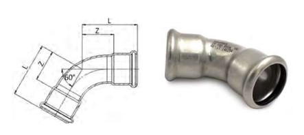 Inoxpres elbow 60 graden FF diameter 42 - Afbeelding 2