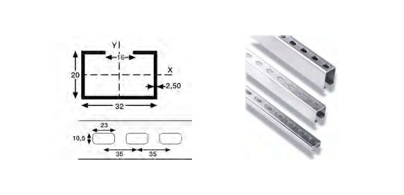 Fixing rail 32x20x2,5 L=2 m AISI304