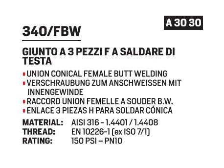 Union con. F butt welding 1" AISI316 - Afbeelding 2