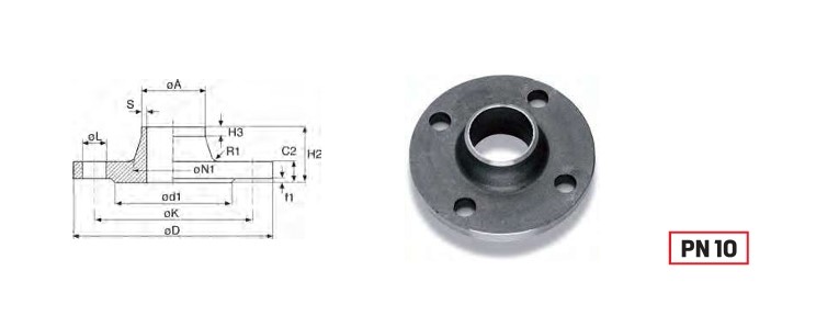 Weld. neck fl. EN1092/11 Dn200 PN10 imp.