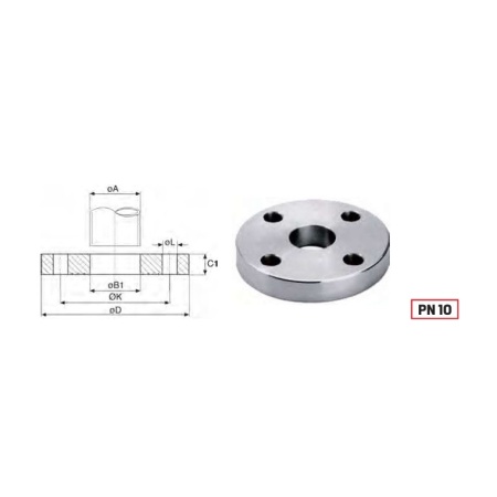 Plate flange EN 1092/1 Dn250 PN10 304L