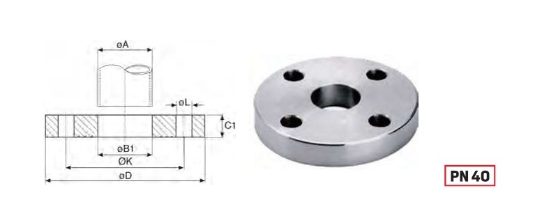 Plate flange EN 1092/1 Dn32 PN40 304L
