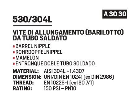 Barrel nipple 1/2"x60 AISI304L - Afbeelding 2