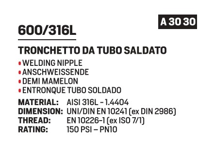 Welding nipple 1"1/4x50 AISI316L - Afbeelding 2