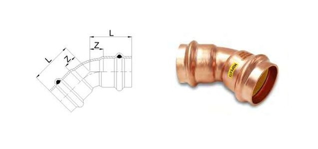 Aespres Uniko Gas elbow 45 graden FF diameter 28