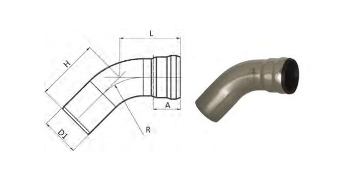 Elbow 45 graden Dn 80 316L