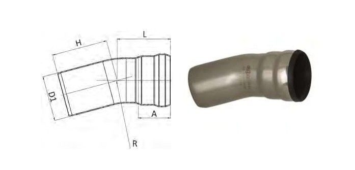 Elbow short radius 15 graden Dn 100 316L
