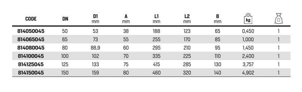 Corner branch 45 graden Dn 100 316L - Afbeelding 3