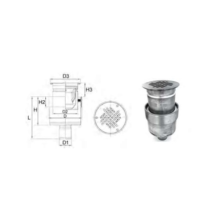 Scupper vert. out. tel.C Dn40 Trap 316L