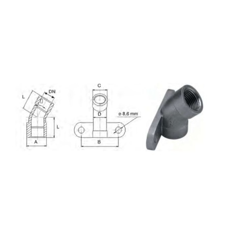 Wall plate elbow 45 graden FF 1/2" AISI316